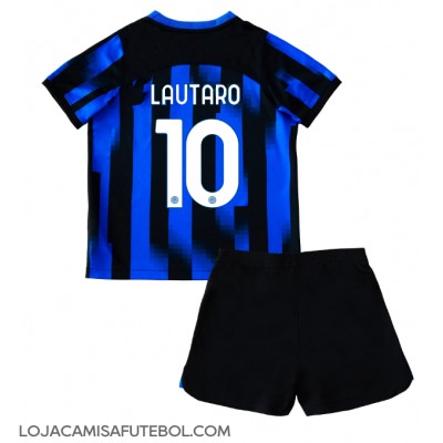 Camisa de Futebol Inter Milan Lautaro Martinez #10 Equipamento Principal Infantil 2023-24 Manga Curta (+ Calças curtas)